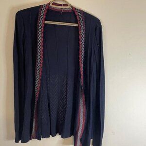 CARDIGAN - Blue with red border -60% cotton / 40% Viscose